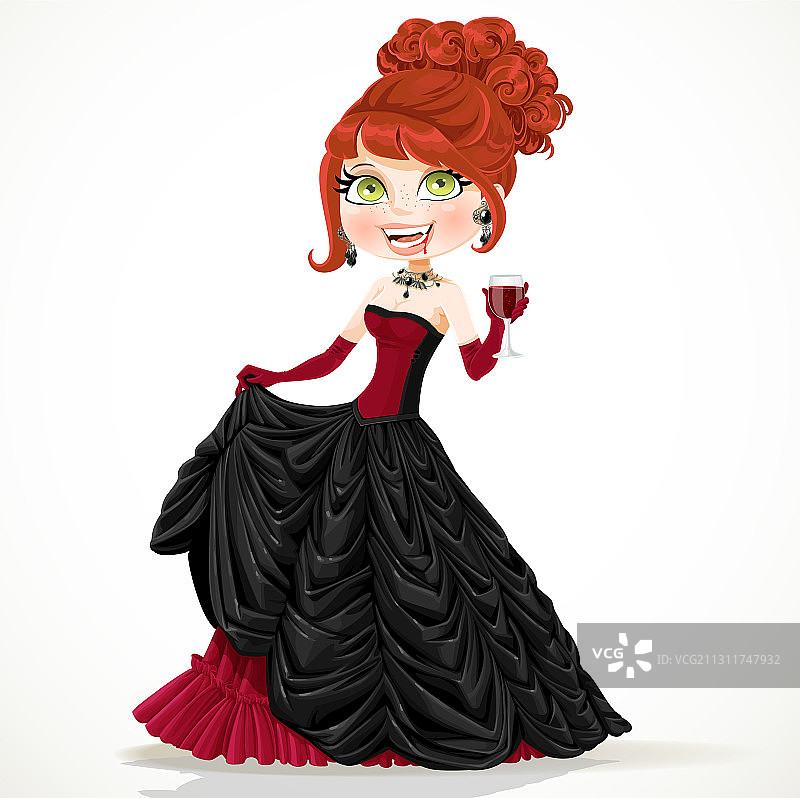 穿着舞会礼服，手持盛血玻璃杯的吸血鬼图片素材