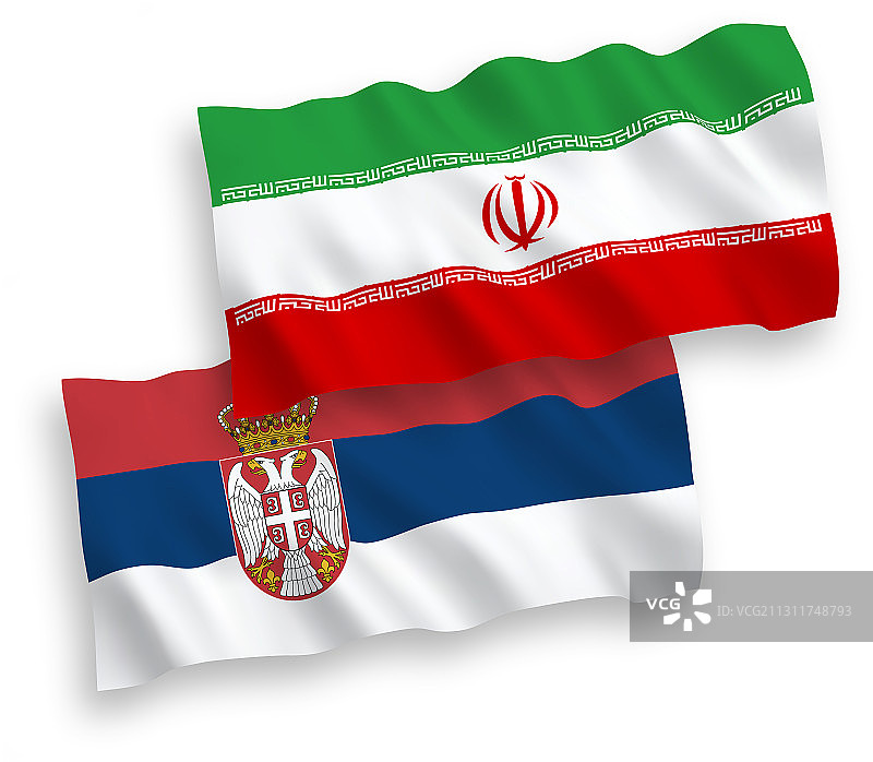 伊朗和塞尔维亚国旗在白色背景上图片素材
