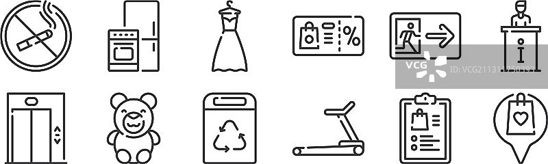 12个线性购物中心图标（细轮廓）图片素材