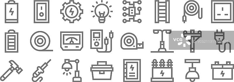 电工工具和线条图标线性集合图片素材