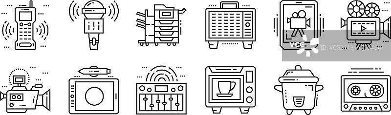 12个线性科技设备图标图片素材