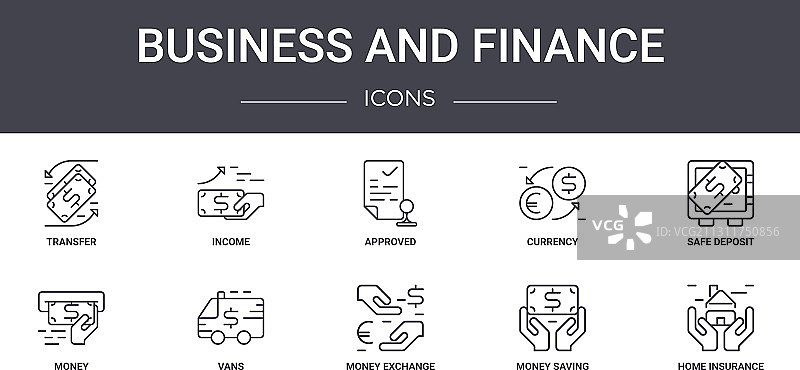 商业金融概念线性图标集图片素材