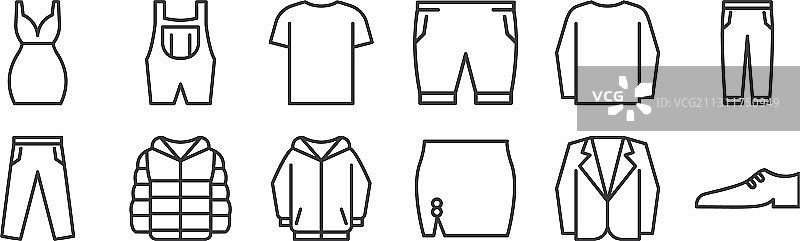 12个线性衣柜图标细线轮廓图片素材