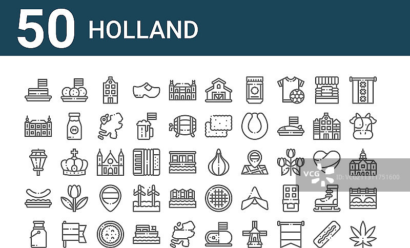 50款荷兰图标轮廓细线图标合集图片素材