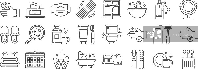 卫生习惯线性图标集图片素材