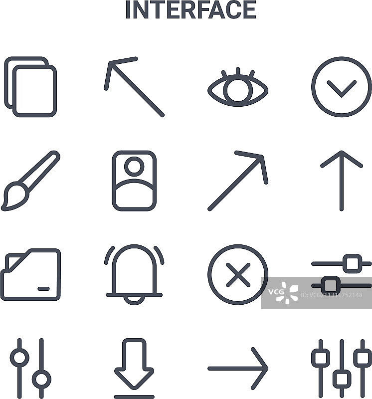 64x64像素的16个界面概念线性图标图片素材