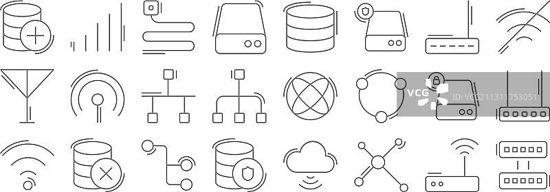 网络与数据库线性图标集图片素材