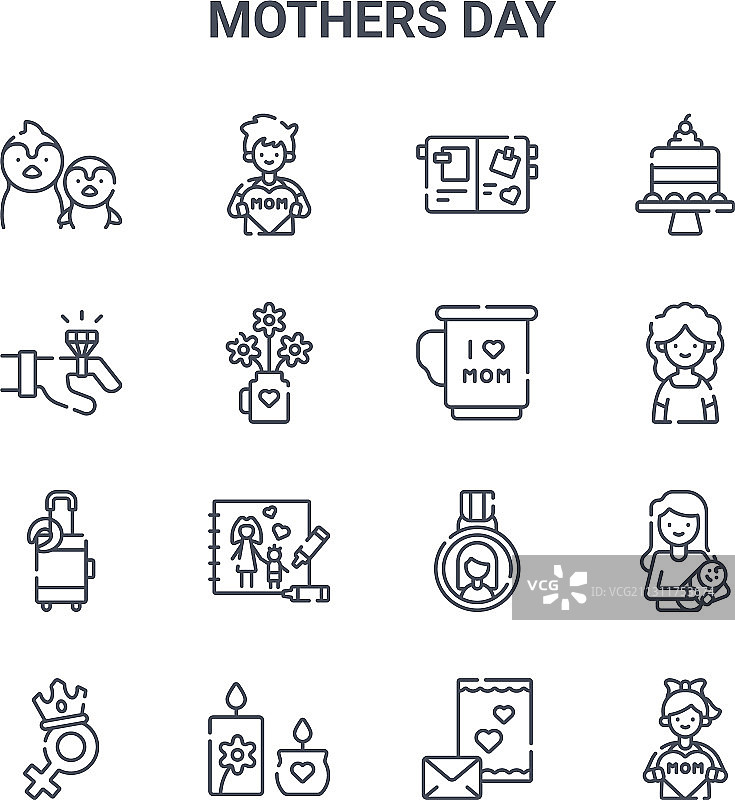 16个母亲节概念线性图标（64x64）图片素材
