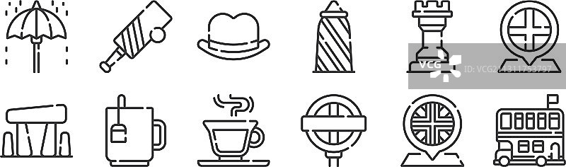 12个英格兰线性图标合集图片素材