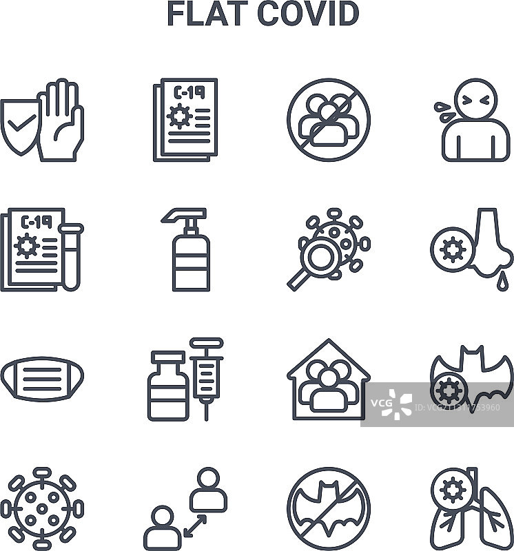 新冠疫情概念线条图标64x64，共16色图片素材