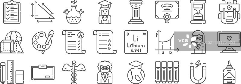 学院线条图标线性套装质量线条套装图片素材