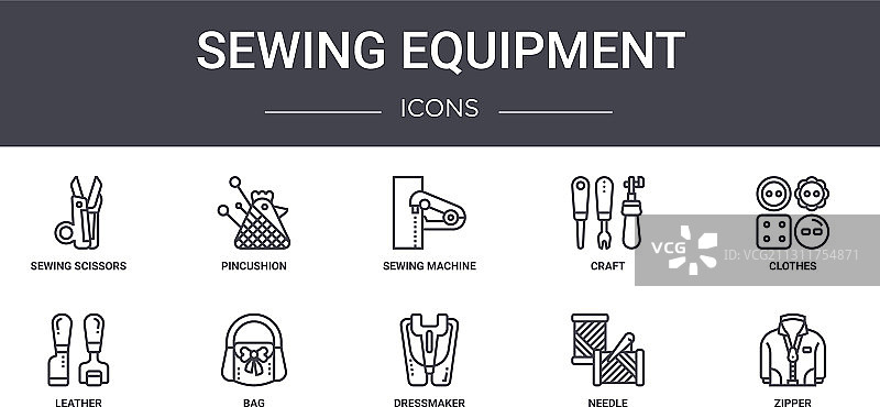 缝纫设备概念线条图标合集图片素材