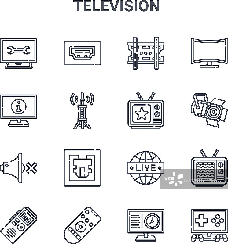 16个电视概念64x64线性图标图片素材