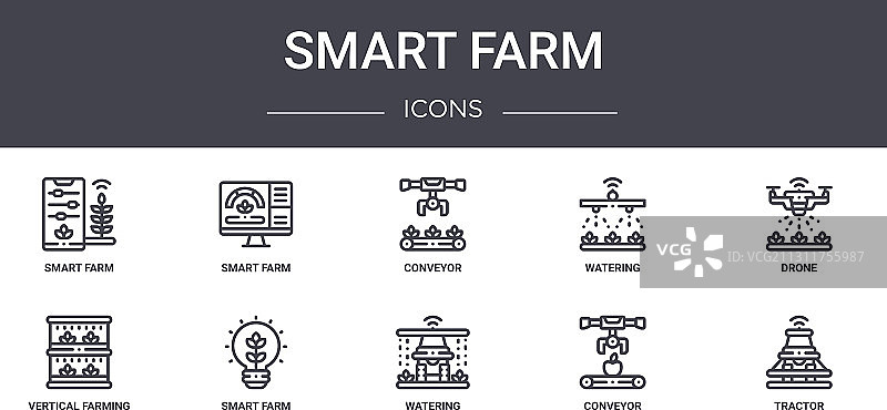 智慧农场概念线性图标集图片素材