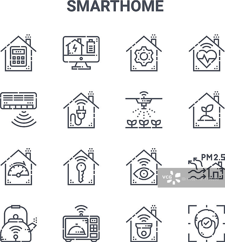 16个智能家居概念细线条图标（64x64）图片素材