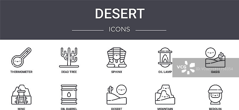 沙漠概念线性图标集图片素材