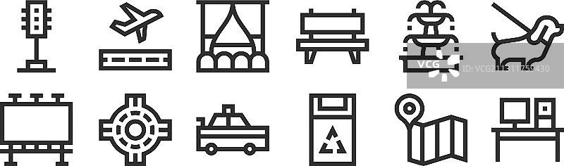 办公垃圾等12个细线轮廓图标图片素材