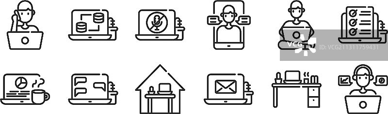 12个工作细线条图标图片素材