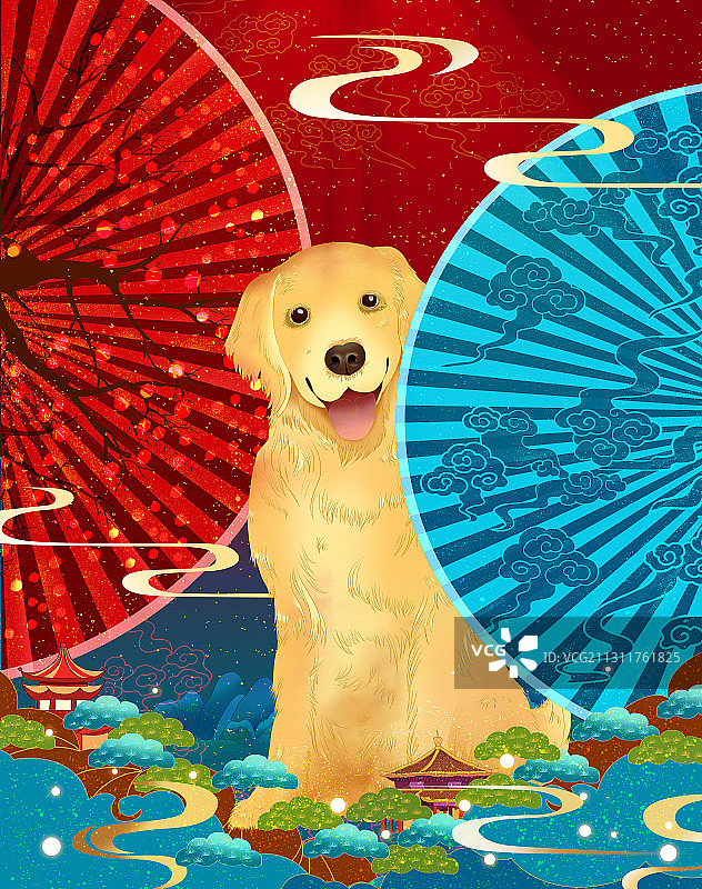 狗年新春佳节可爱的金毛狗狗图片素材