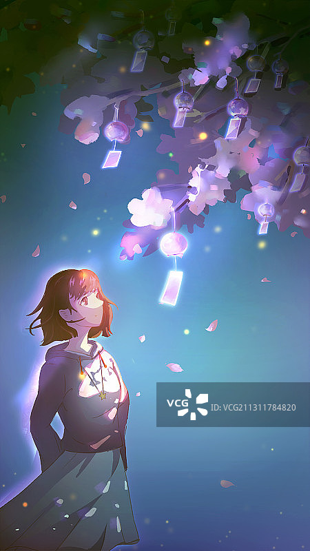 清新少女户外风景花瓣图片素材