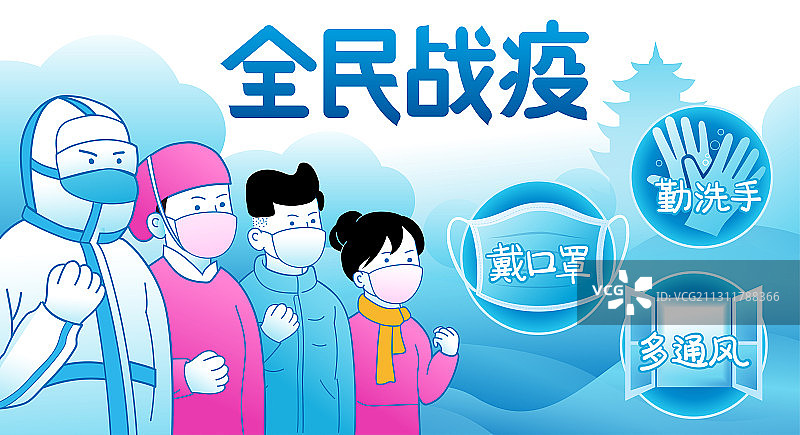 医疗人员与男孩女孩站在黄鹤楼背景前图片素材