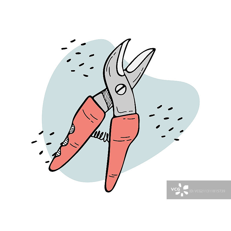 涂鸦风格的园艺剪刀与季节性丰收元素图片素材