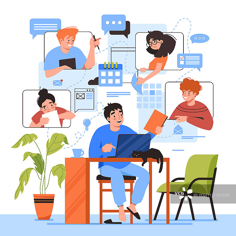 在线家庭办公室团队沟通图片素材