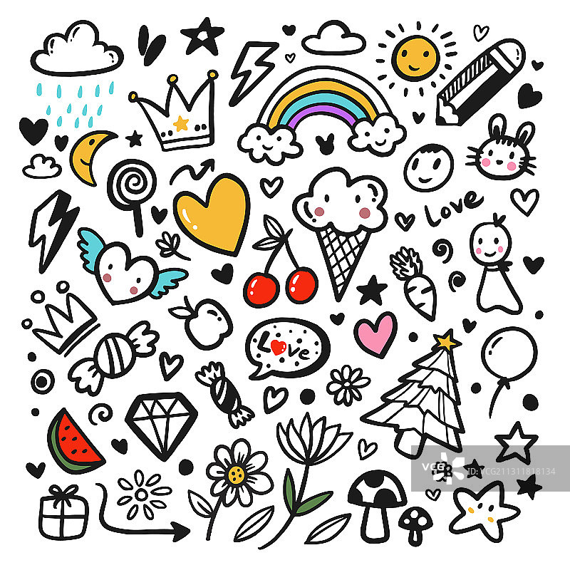 可爱的手绘涂鸦图案图片素材