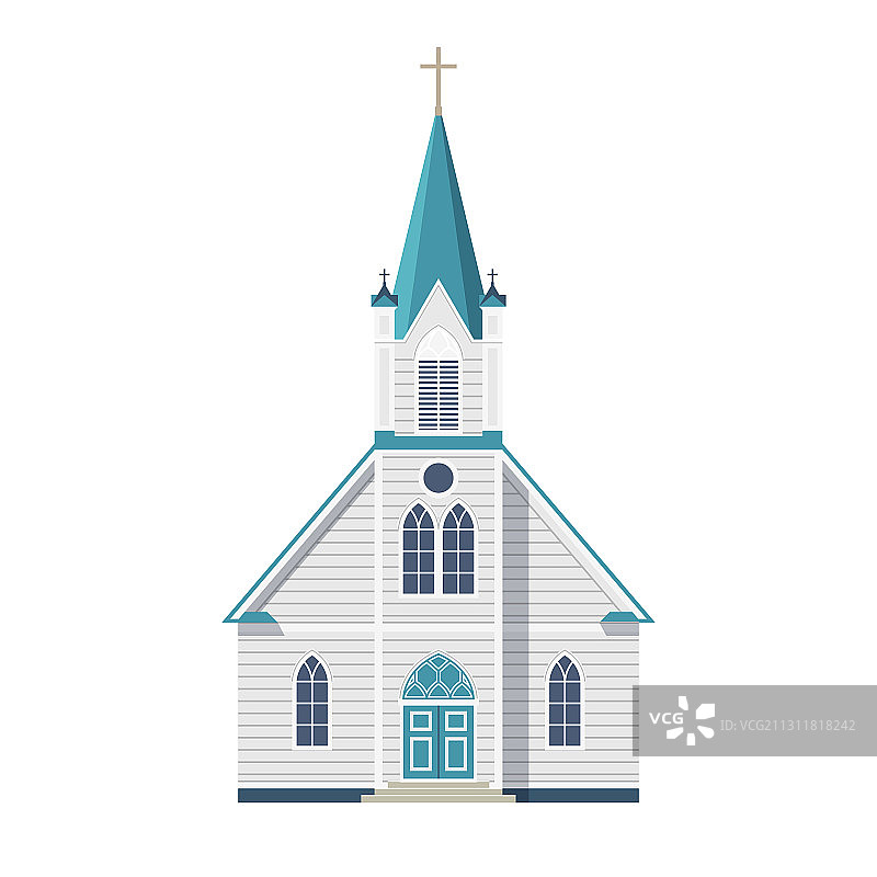 带十字门和窗户的天主教堂正面图片素材