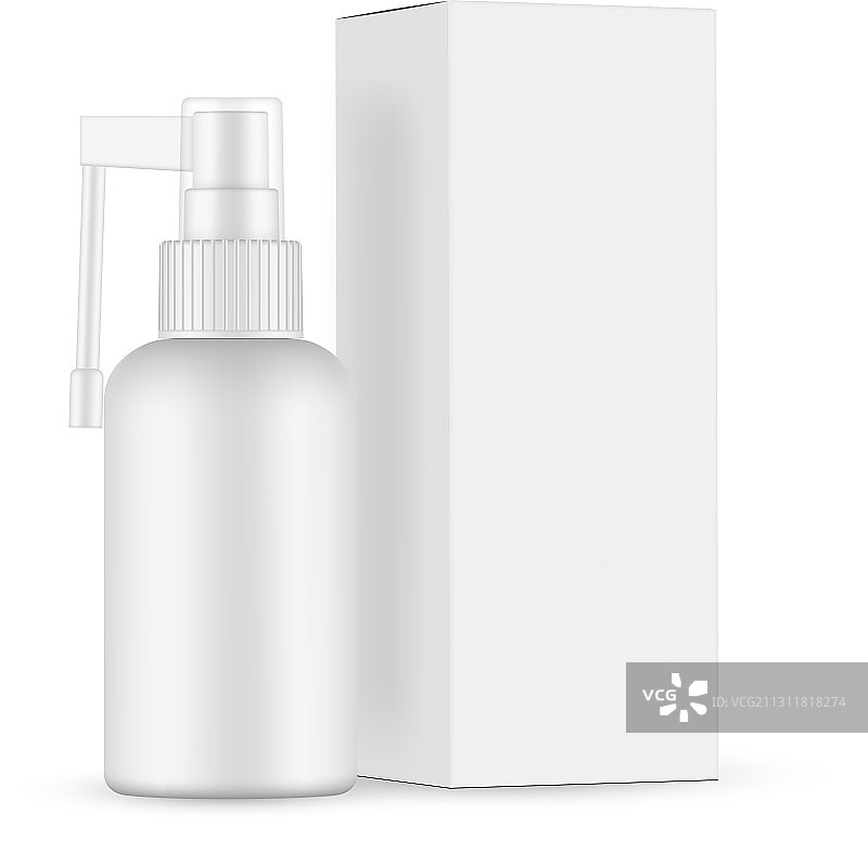 带包装盒侧视角的咽喉喷雾瓶样机图片素材