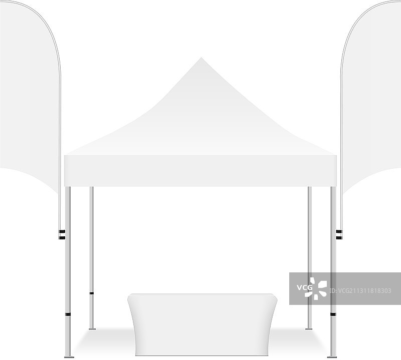 带有两个宣传旗帜和演示桌的帐篷图片素材