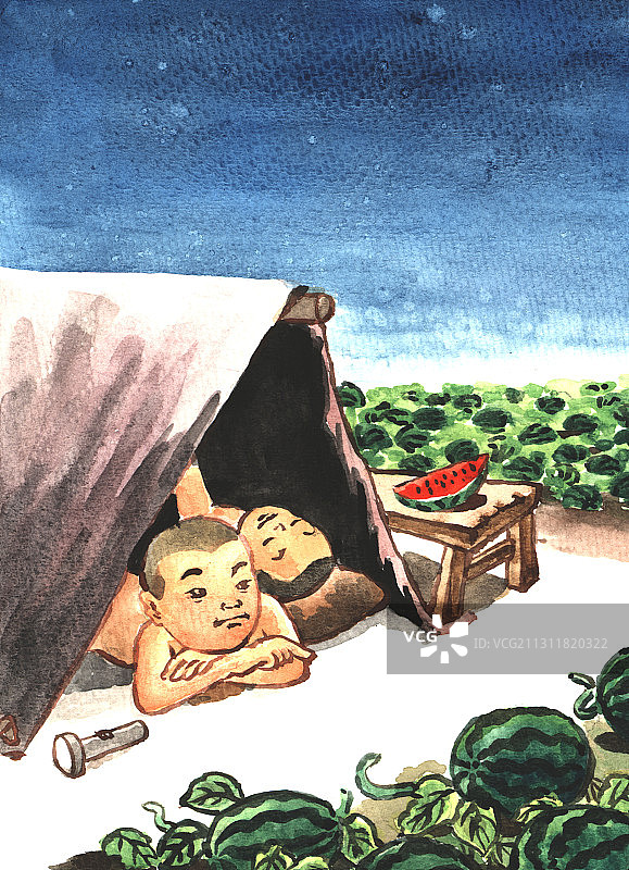 插画：瓜田夜景图片素材
