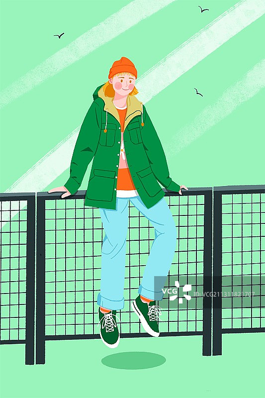 围栏上的女孩图片素材