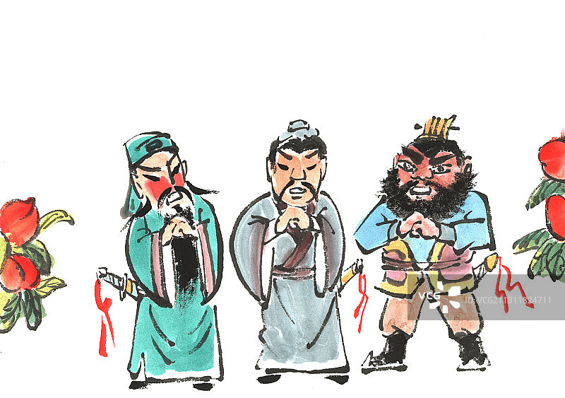 插画：水墨画桃园三结义图片素材