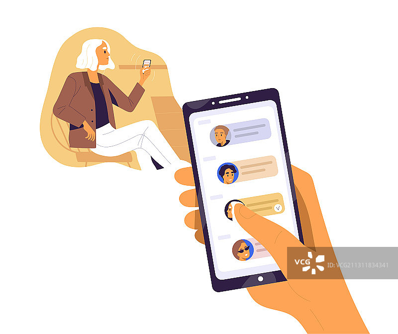 人手拿着有联系人的智能手机图片素材