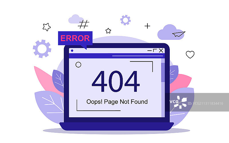 电脑上的404错误页面模板图片素材
