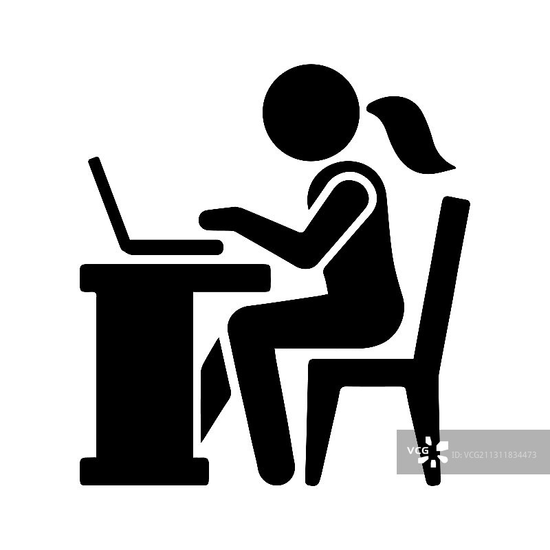 商务女性电脑工作图标象形图图片素材