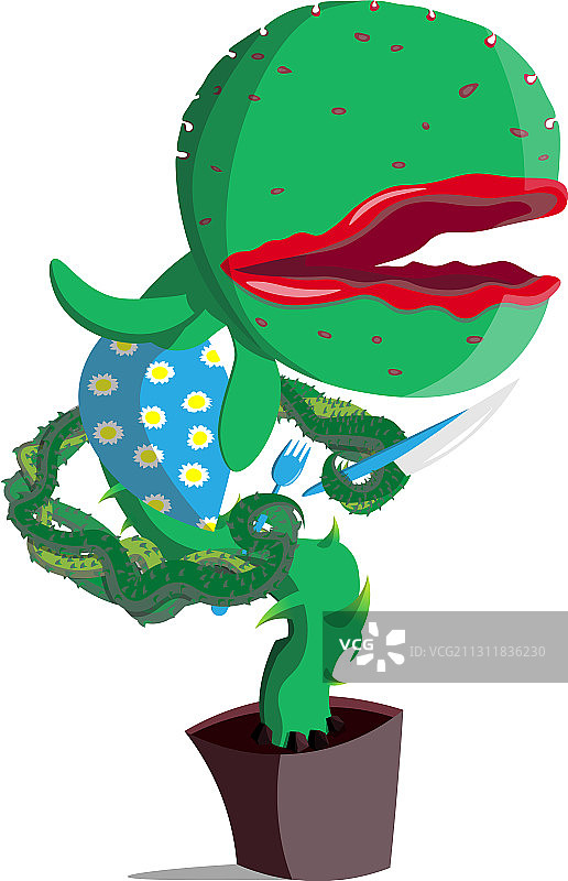 捕蝇草盆栽与刀叉图片素材