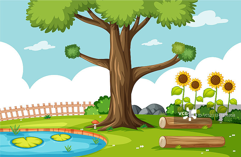 有沼泽和向日葵的自然公园景色图片素材