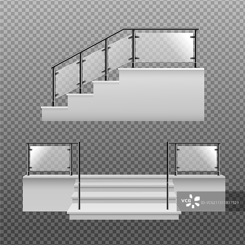 带玻璃扶手的楼梯3D模型图片素材
