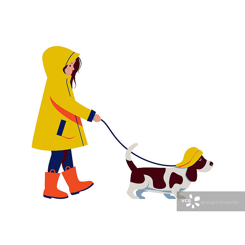 身穿黄色雨衣和橡胶靴的女孩图片素材