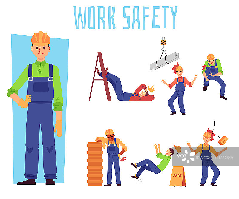 工作安全：卡通建筑工人受伤图片素材