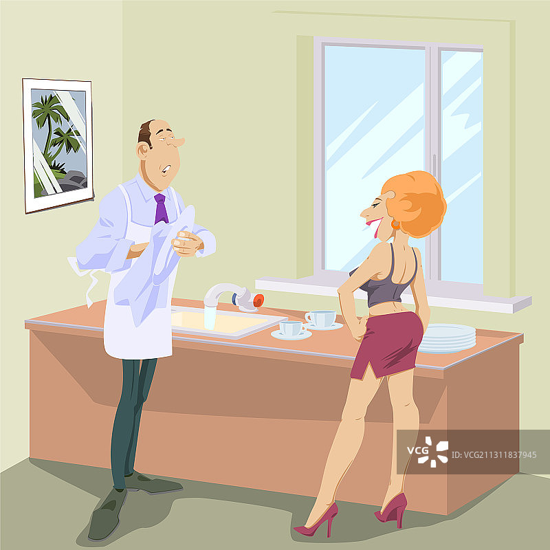 情侣分担家务，快乐的女人图片素材