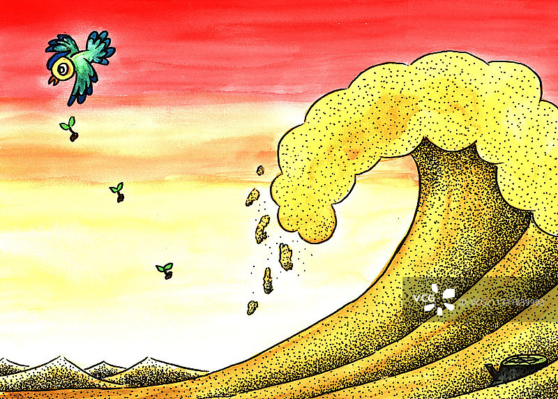 插画 ：精卫填海新编图片素材