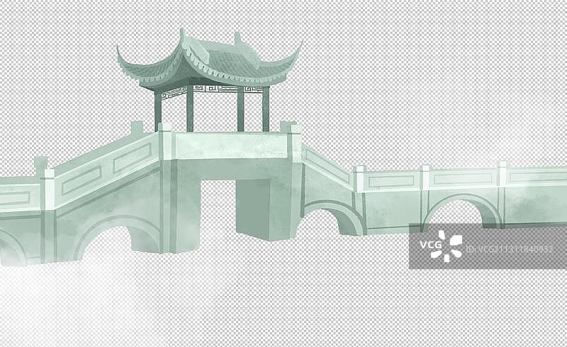 中式古典石桥楼阁图片素材