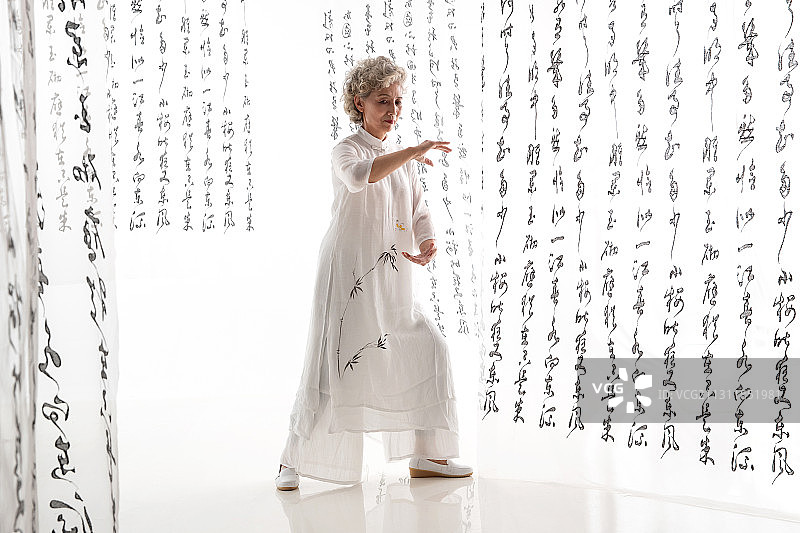 优雅的老年女性打太极图片素材