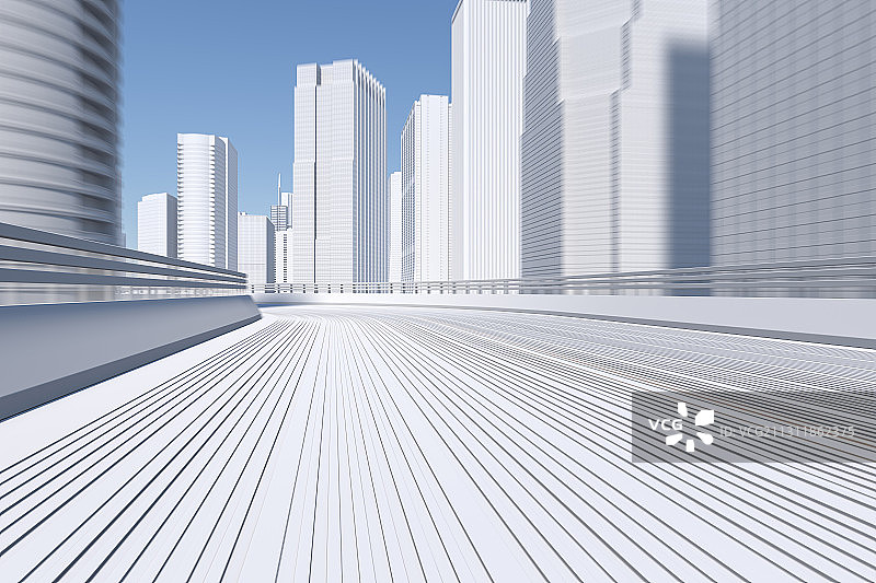 三维渲染的高架桥和虚拟城市天际线图片素材