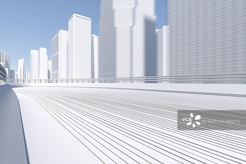 三维渲染的高架桥和虚拟城市天际线图片素材