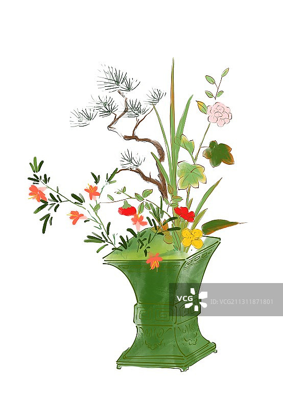 古典美学插画古风插画静物插花图片素材