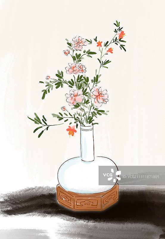 古典美学插画古风插画静物插花图片素材